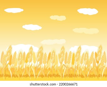 It is an illustration of a wheat field in the evening.