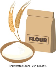 Illustration of wheat and flour on a plate