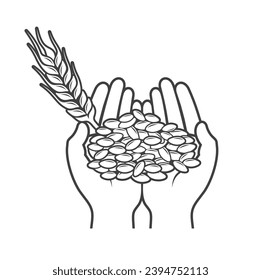 illustration of wheat and hand, vector art.
