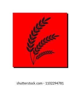 Illustration of wheat or oats. Red square sign.