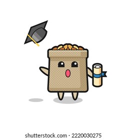 Illustration of wheat sack cartoon throwing the hat at graduation , cute design