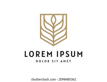 Illustration Wheat and Shield Logo Design Template