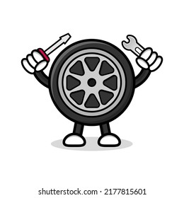 Illustration of Wheel cartoon character with screwdriver and wrench.