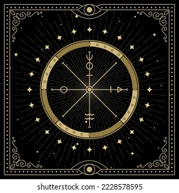 Illustration of a wheel of fortune with ornate stars around