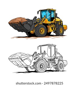 Illustration of Wheel Loader in color and only line art