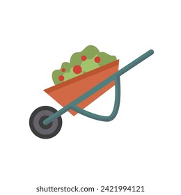 illustration of a wheelbarrow full of vegetables. spring theme. flat design theme