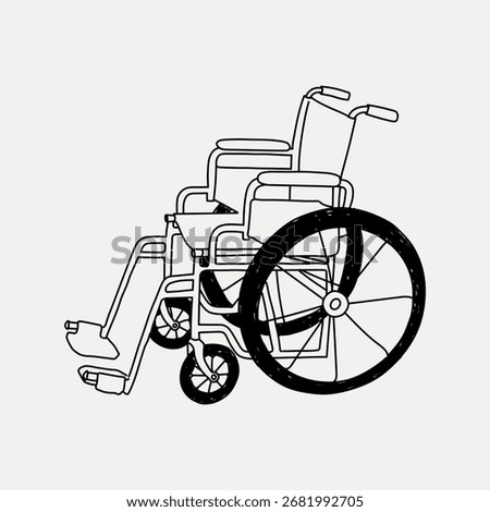 Illustration of a wheelchair, highlighting accessibility. The wheelchair design emphasizes mobility and support. Ideal for healthcare and accessibility themes. Minimal line art illustration vector.