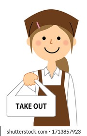 It is an illustration where the staff at the lunch box hand over the take-out products.