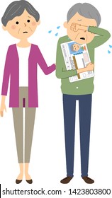 It is an illustration in which an elderly driver discusses the return of a license.