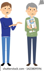 It is an illustration in which an elderly driver discusses the return of a license.