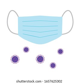 illustration in which a mask and multiple viruses fly.