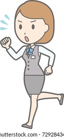 An illustration in which a woman clerk wearing a uniform is running