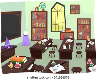 Illustration of a Whimsical Laboratory in a Wizardry School