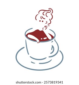 Illustration of a Whipped Cream girl in a teacup_brown + light blue