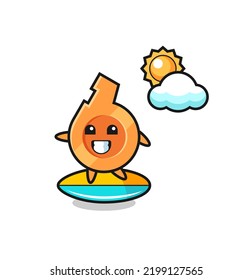 Illustration of whistle cartoon do surfing on the beach , cute design