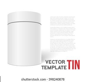 Illustration of White 3D Vector Tea Box Cylinder Isolated on White Background. Tea Cofee Can Template for your Store