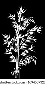 illustration with white bamboo branches silhouette isolated on black background