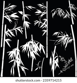 illustration with white bamboo plants isolated on black background