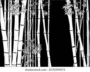 illustration with white bamboo plants on black background