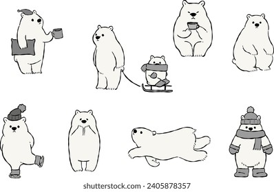 Illustration of a White Bear Fully Enjoying Winter
