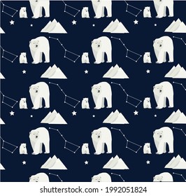 Illustration of white bear and his child, vector, seamless, white, isolated
