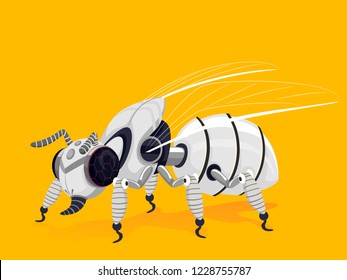 Illustration of a White Bee Robot
