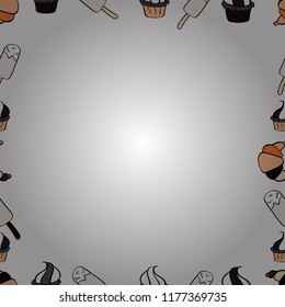 Illustration in white, beige and black colors. Vector element template. Seamless pattern. Frame doodle.