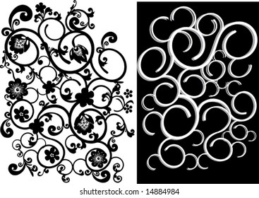 Illustration with white and black floral decoration