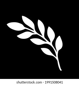 An Illustration of a white branch with leaves isolated on a black background
