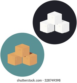 Illustration Of White And Brown Sugar Cubes. Vector Icon.