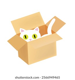 Illustration of white cat on the box