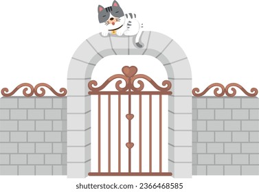 Illustration white cat at the top of the door vector