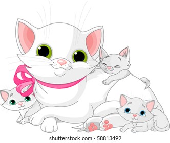 Cartoon White Cat Pink Bow Vector Stock Vector (Royalty Free ...