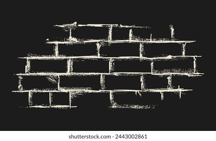 Illustration of white chalk brick wall on a textured black background.