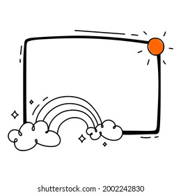 illustration of a white chalkboard with rainbow ornaments