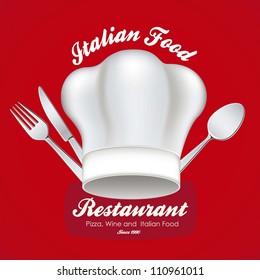 illustration of a white chef's hat with cutlery, vector illustration