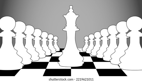 Illustration with white chess figures pawn and queen on chess board