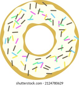 Illustration of a white chocolate doughnut, covered with colorful chocolate spray