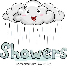 Illustration of a White Cloud Bringing a Brief Rainfall. A Rain Shower.