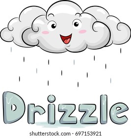 Illustration of a White Cloud Bringing a Very Light Rain. A Drizzle.