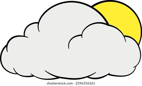 illustration white cloud with yellow sun no background