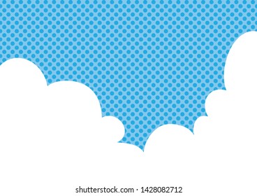 Illustration of white clouds and dotted background.