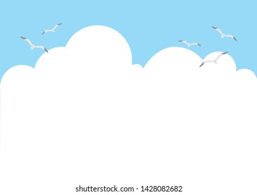 illustration of white clouds, the sky and seagulls flying.