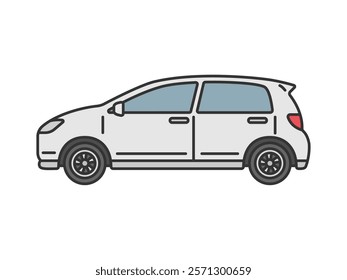 Illustration of a white compact car (line drawing color) seen from the side.