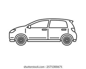 Illustration of a white compact car (line drawing) seen from the side.