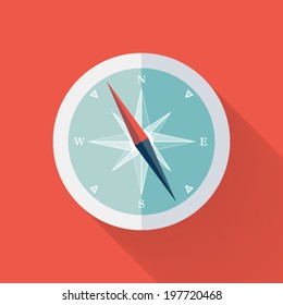 Illustration of White Compass flat icon over red