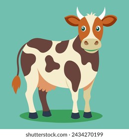 illustration of a white cow with brown stripes on the body and white horns on the head