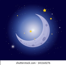 Illustration of a white crescent in the sky