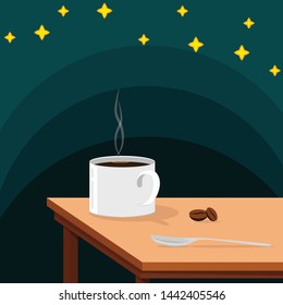 Illustration of white cup with hot coffee with various angles and positions