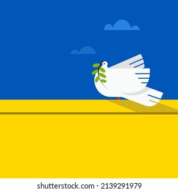 Illustration einer weißen Taube, die auf den Flaggenfarben der Ukraine sitzt. Anti-Kriegs-Konzept.